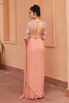 Shop_Chhavvi Aggarwal_Pink Georgette Embroidery Cutdana V Stripe Lehenga Saree With Blouse  _at_Aza_Fashions