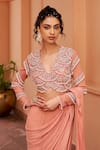 Buy_Chhavvi Aggarwal_Pink Georgette Embroidery Cutdana V Stripe Lehenga Saree With Blouse  _Online_at_Aza_Fashions