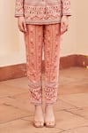 Chhavvi Aggarwal_Pink Crepe Printed Floral Stripe Notched Flower Jacket And Pant Set  _Online_at_Aza_Fashions