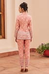 Shop_Chhavvi Aggarwal_Pink Crepe Printed Floral Stripe Notched Flower Jacket And Pant Set  _at_Aza_Fashions