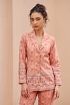 Buy_Chhavvi Aggarwal_Pink Crepe Printed Floral Stripe Notched Flower Jacket And Pant Set  _Online_at_Aza_Fashions