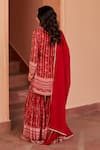 Shop_Chhavvi Aggarwal_Red Georgette Printed Floral Stripe Notched Kurta Sharara Set _at_Aza_Fashions