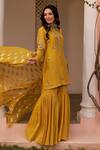 Buy_Chhavvi Aggarwal_Yellow Tissue Embroidery Mirror Round Work Kurta Sharara Set  _Online_at_Aza_Fashions