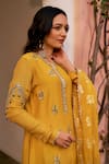 Shop_Chhavvi Aggarwal_Yellow Tissue Embroidery Mirror Round Work Kurta Sharara Set  _Online_at_Aza_Fashions