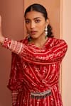 Buy_Chhavvi Aggarwal_Red Crepe Printed Flower Stripe V Neck Jumpsuit _Online_at_Aza_Fashions