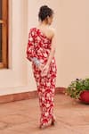 Shop_Chhavvi Aggarwal_Red Crepe Printed Botanical Asymmetric One Shoulder Draped Dress _at_Aza_Fashions