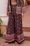 Chhavvi Aggarwal_Black Crepe Printed Floral Stripe Cape Open Palazzo Set _Online_at_Aza_Fashions