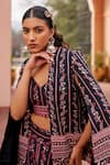 Buy_Chhavvi Aggarwal_Black Crepe Printed Floral Stripe Cape Open Palazzo Set  _Online_at_Aza_Fashions