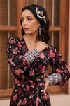 Chhavvi Aggarwal_Black Crepe Printed Floral V-neck Draped Dress  _Online_at_Aza_Fashions