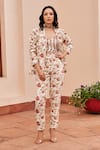 Buy_Chhavvi Aggarwal_Ivory Crepe Printed Floral Jacket Lapel Collar Blossom Pant Set  _at_Aza_Fashions