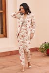 Chhavvi Aggarwal_Ivory Crepe Printed Floral Jacket Lapel Collar Blossom Pant Set  _Online_at_Aza_Fashions