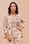 Buy_Chhavvi Aggarwal_Ivory Crepe Printed Floral Jacket Lapel Collar Blossom Pant Set  _Online_at_Aza_Fashions