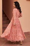 Shop_Chhavvi Aggarwal_Peach Georgette Printed Floral V-neck Anarkali With Flared Pant _at_Aza_Fashions
