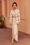 Buy_Chhavvi Aggarwal_Ivory Crepe Printed Floral Jacket Blossom Embellished Skirt Set  _at_Aza_Fashions