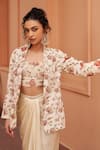 Chhavvi Aggarwal_Ivory Crepe Printed Floral Jacket Blossom Embellished Skirt Set  _Online_at_Aza_Fashions