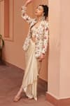 Buy_Chhavvi Aggarwal_Ivory Crepe Printed Floral Jacket Blossom Embellished Skirt Set  _Online_at_Aza_Fashions