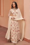 Buy_Chhavvi Aggarwal_Ivory Georgette Printed Floral V-neck Blossom Lehenga Set _Online_at_Aza_Fashions