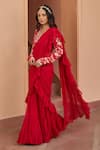 Chhavvi Aggarwal_Red Crepe Printed Floral Solid Ruffle Pre-draped Saree With Blouse _Online_at_Aza_Fashions