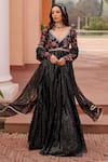 Buy_Chhavvi Aggarwal_Black Georgette Embellished Blossom Pattern Anarkali With Dupatta  _at_Aza_Fashions