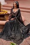 Chhavvi Aggarwal_Black Georgette Embellished Blossom Pattern Anarkali With Dupatta  _Online_at_Aza_Fashions