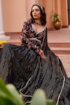 Buy_Chhavvi Aggarwal_Black Georgette Embellished Blossom Pattern Anarkali With Dupatta  _Online_at_Aza_Fashions