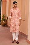 Buy_Chhavvi Aggarwal_Pink Crepe Print Gardenia Bloom Collared Kurta With Pant _at_Aza_Fashions