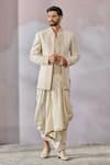 Buy_Tarun Tahiliani_Ivory Chanderi Jacquard Textured Geometric Bandhgala And Dhoti Pant Set _at_Aza_Fashions