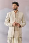 Buy_Tarun Tahiliani_Ivory Chanderi Jacquard Textured Geometric Bandhgala And Dhoti Pant Set _Online_at_Aza_Fashions