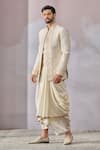 Shop_Tarun Tahiliani_Ivory Chanderi Jacquard Textured Geometric Bandhgala And Dhoti Pant Set _Online_at_Aza_Fashions