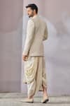 Shop_Tarun Tahiliani_Ivory Chanderi Jacquard Textured Geometric Bandhgala And Dhoti Pant Set _at_Aza_Fashions