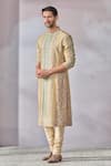 Buy_Tarun Tahiliani_Beige Tussar Boski Printed Kasheeda Kurta Set _at_Aza_Fashions