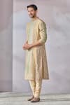 Tarun Tahiliani_Beige Tussar Boski Printed Kasheeda Kurta Set _Online_at_Aza_Fashions