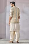 Shop_Tarun Tahiliani_Beige Linen Printed Kasheeda Waistcoat _at_Aza_Fashions