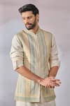 Buy_Tarun Tahiliani_Beige Linen Printed Kasheeda Waistcoat _Online_at_Aza_Fashions