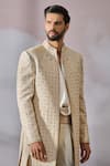Buy_Tarun Tahiliani_Ivory Silk Dupion Embroidered Geometric Panel Sherwani Trouser Set _Online_at_Aza_Fashions