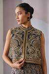 Tarun Tahiliani_Black Brocade Embroidered Round Gilet_Online_at_Aza_Fashions