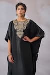 Buy_Tarun Tahiliani_Black Silk Dupion Embroidered Floral Round Yoke Kaftan And Pant Set _Online_at_Aza_Fashions