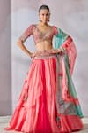 Buy_Tarun Tahiliani_Multi Color Shot Organza Embroidered Phulkari V Neck Layered Lehenga Blouse Set_at_Aza_Fashions