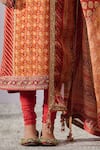 Tarun Tahiliani_Red Kurta Georgette Hand Embroidered Phulkari Notched Print And Set_Online_at_Aza_Fashions