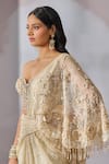 Tarun Tahiliani_Ivory Corset Tulle Embroidered Floral Pre-draped Concept Saree With _Online_at_Aza_Fashions