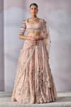 Buy_Tarun Tahiliani_Pink Tulle Embroidered Pearl Scoop U Neck Floral Bridal Lehenga Set _at_Aza_Fashions