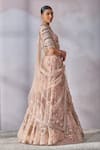Buy_Tarun Tahiliani_Pink Tulle Embroidered Pearl Scoop U Neck Floral Bridal Lehenga Set _Online_at_Aza_Fashions