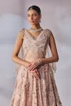 Tarun Tahiliani_Pink Tulle Embroidered Pearl Sweetheart Floral Lehenga Bustier Set _Online_at_Aza_Fashions