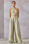 Buy_Tarun Tahiliani_Green Corset Tulle Embellished Diamond Halter And Flared Trouser Set _at_Aza_Fashions