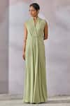 Buy_Tarun Tahiliani_Green Double Viscose Georgette Embellished Swarovski Placed Draped Dress_at_Aza_Fashions