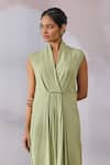 Tarun Tahiliani_Green Double Viscose Georgette Embellished Swarovski Placed Draped Dress_Online_at_Aza_Fashions