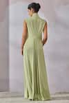 Shop_Tarun Tahiliani_Green Double Viscose Georgette Embellished Swarovski Placed Draped Dress _at_Aza_Fashions