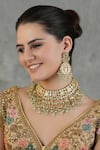 Buy_ChhavI'S Jewels_Green Diamonds, Stones Crescent Crest Kundan And Polki Studded Jewellery Set _at_Aza_Fashions