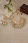 Shop_ChhavI'S Jewels_Green Diamonds, Stones Crescent Crest Kundan And Polki Studded Jewellery Set _at_Aza_Fashions