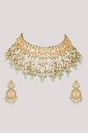 Shop_ChhavI'S Jewels_Green Diamonds, Stones Crescent Crest Kundan And Polki Studded Jewellery Set _Online_at_Aza_Fashions